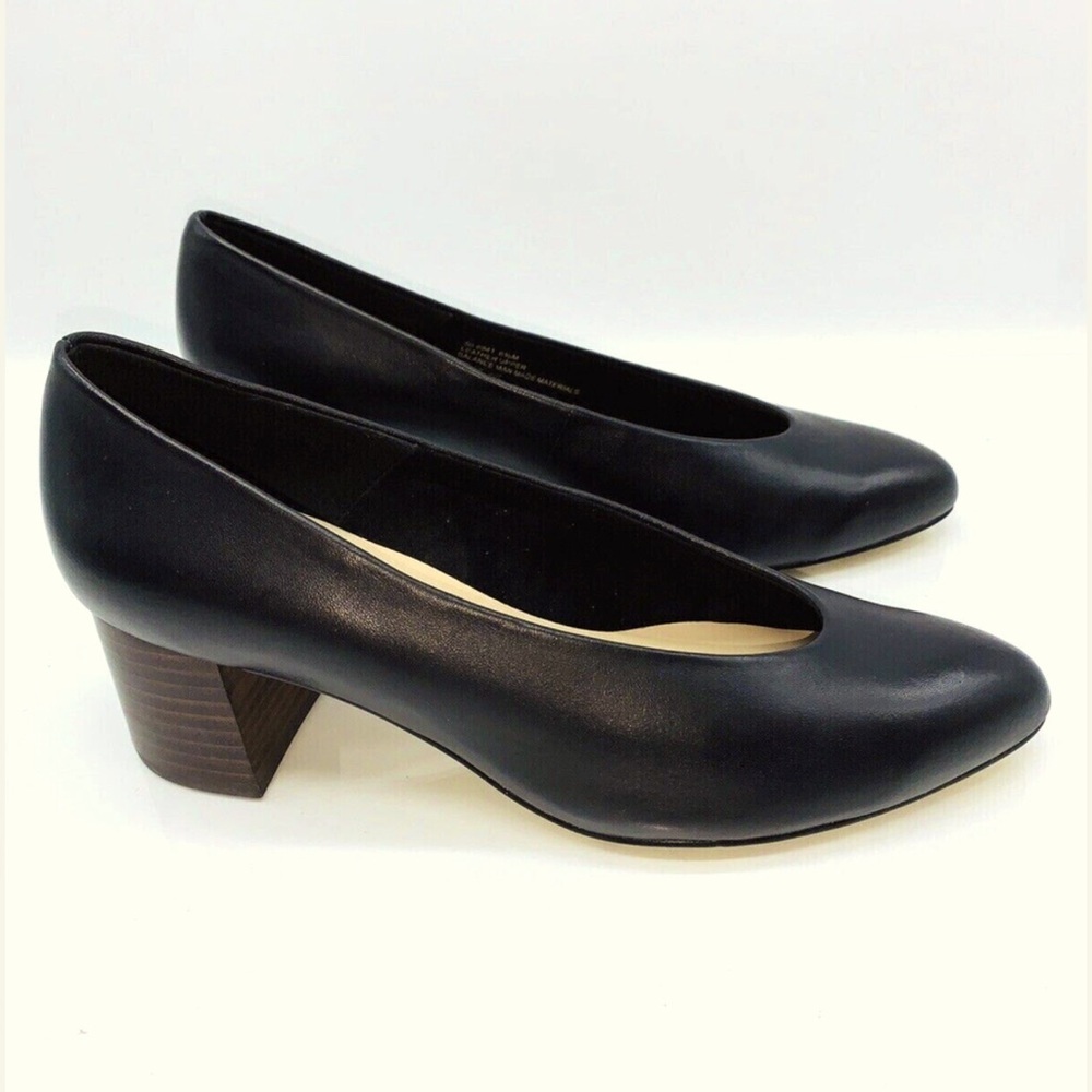 Bella Vita Womens Black Leather Pumps Block Heel Slip On Classic Office Shoes 8